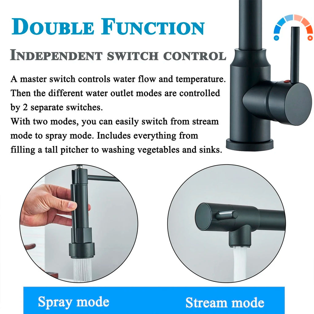 Kitchen Sink Faucet Pull Down Swivel Daul Spout Faucet Brass Deck Mounted Spring Single Handle Cold Hot Water Mixer Tap