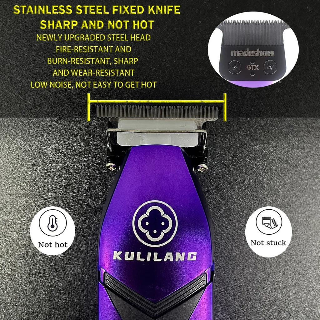 KULILANG Professional Barber R77F R55F R11F Gradient Electric Hair Clipper Titanium Plated FADE Blade 7200rpm Hair Salon Trimmer