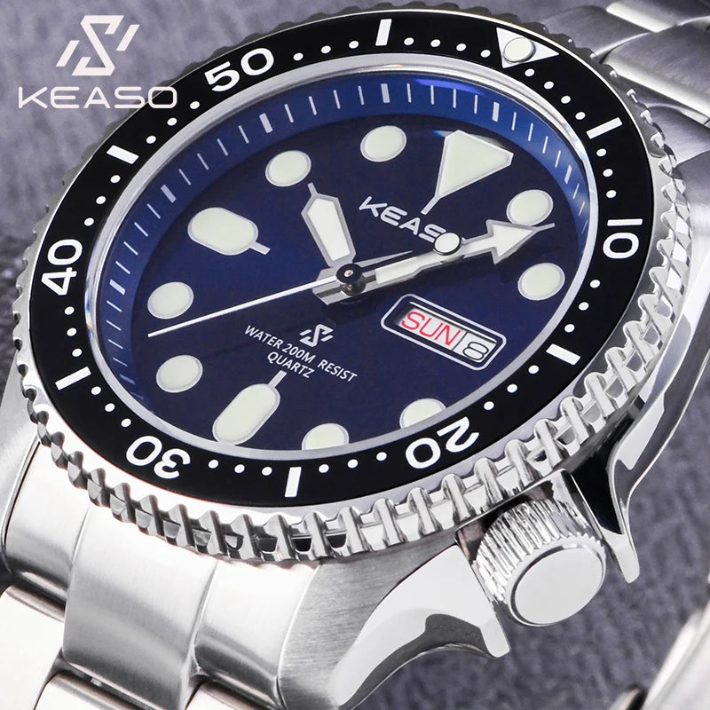 KEASO Fashion Mens Quartz Watch Sapphire Crystal Mirror MIYOTA 2105 Quartz Movement Luminous 316L Steel Original Mens Watch