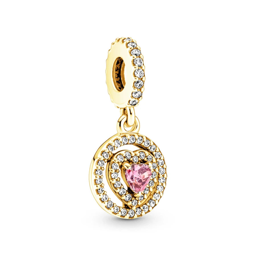Gold Plated CZ Charms Fit Original Bracelet 925 Sterling Silver Core Heart Star Flower Dangle Beads Luxury DIY Jewelry Gift