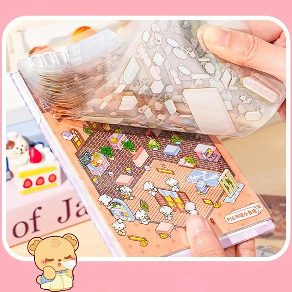 New Cartoon 3D Landscape Sticker Book Three-dimensional DIY Cabin Scene Pocket Sticker Miniature Scene Book Student Kid Child