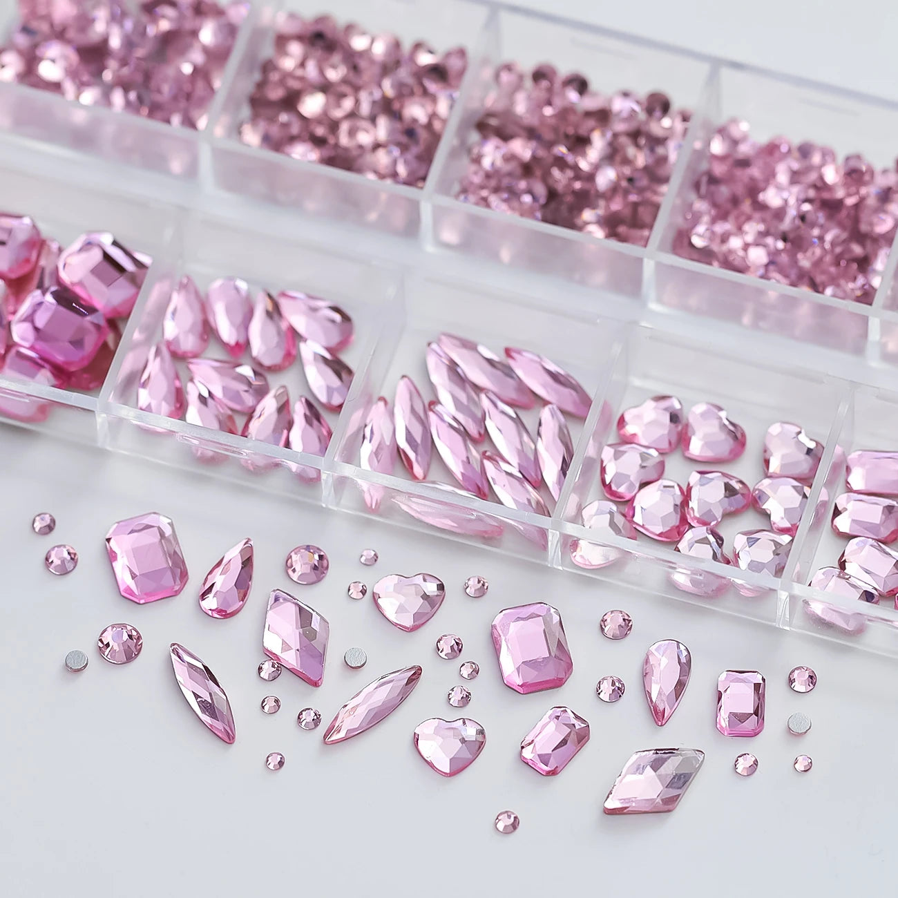 12Grids 3D Pink Nail Art Rhinestones Flatback Glass Gems Stones Nail Art Decorations Luxurious Diamond DIY Manicure Accessories