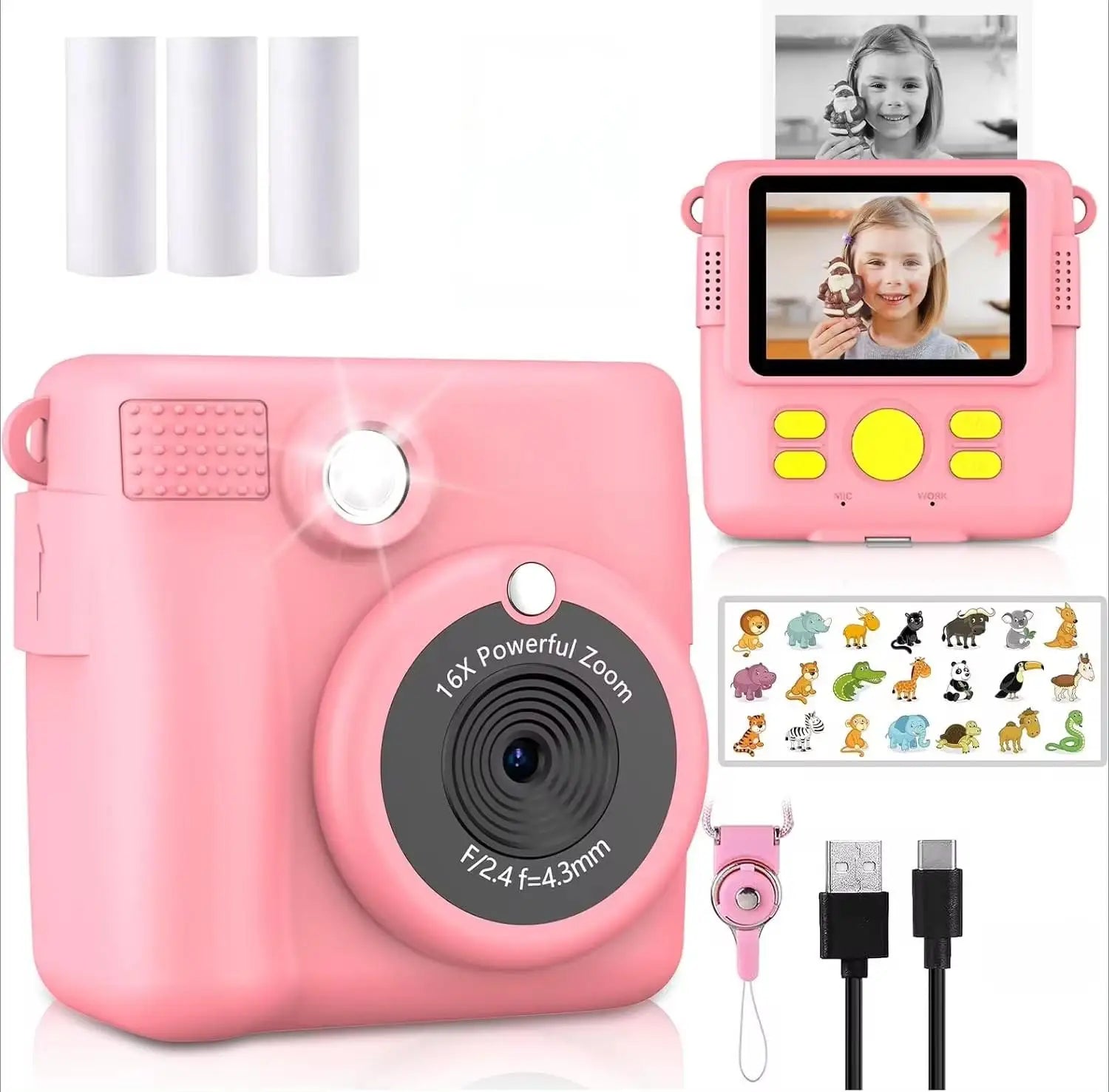 1080P Kids Camera Instant Print Portable Kids Camera with  32GB Card3 and Rolls Photo Paper , Perfect Gift for Toddlers
