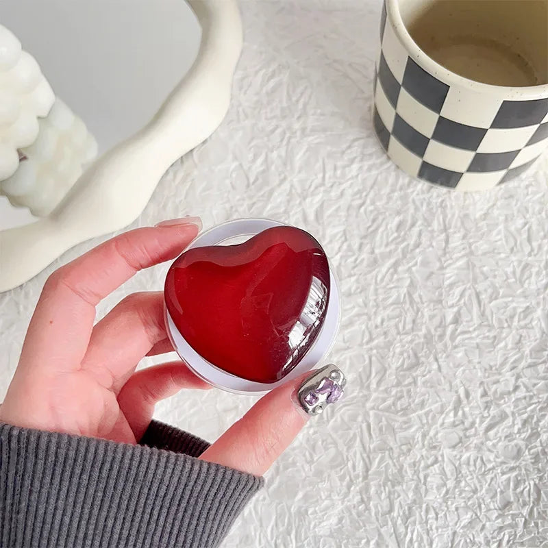 Korean Y2K Pink Glass Love Heart Magnetic Holder Phone Grip Tok Detachable Bracket for Magsafe Universal Smart Tok for IPhone