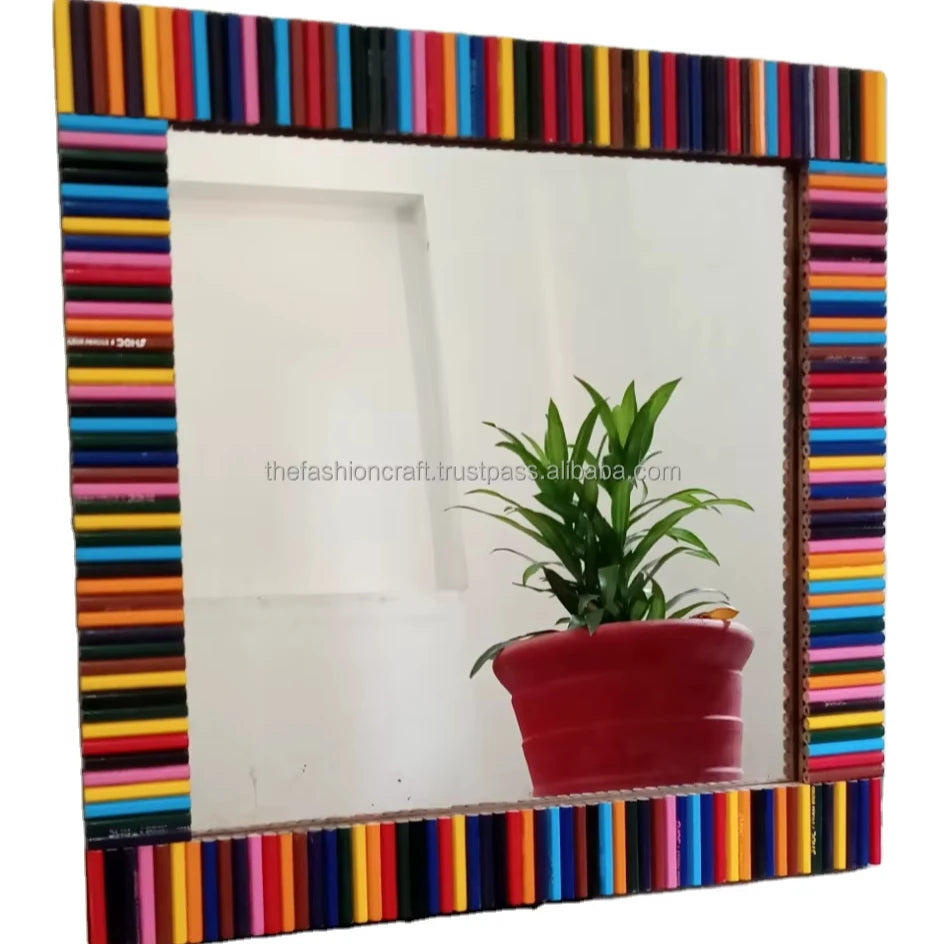 Handmade Modern Eco-Friendly Crayon Pencil Decorative Wall Mirror Custom Luxury 18x18 Inch Square Mirror for Home Decor