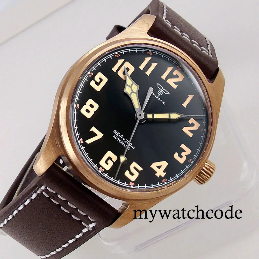 Tandorio Cusn8 Genuine Bronze Pilot Watch Men 200M Diver Japan NH35A Automatic Wristwatch Sapphire Field-Watch Military Clock