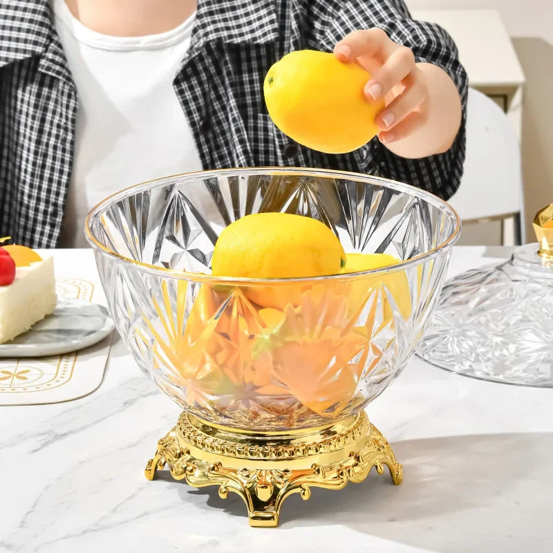 Transparent Plastic Storage Tank Large-capacity Food Tall Fruit Storage Box Gold-plated Desktop Snack Jar with Lid Decorate