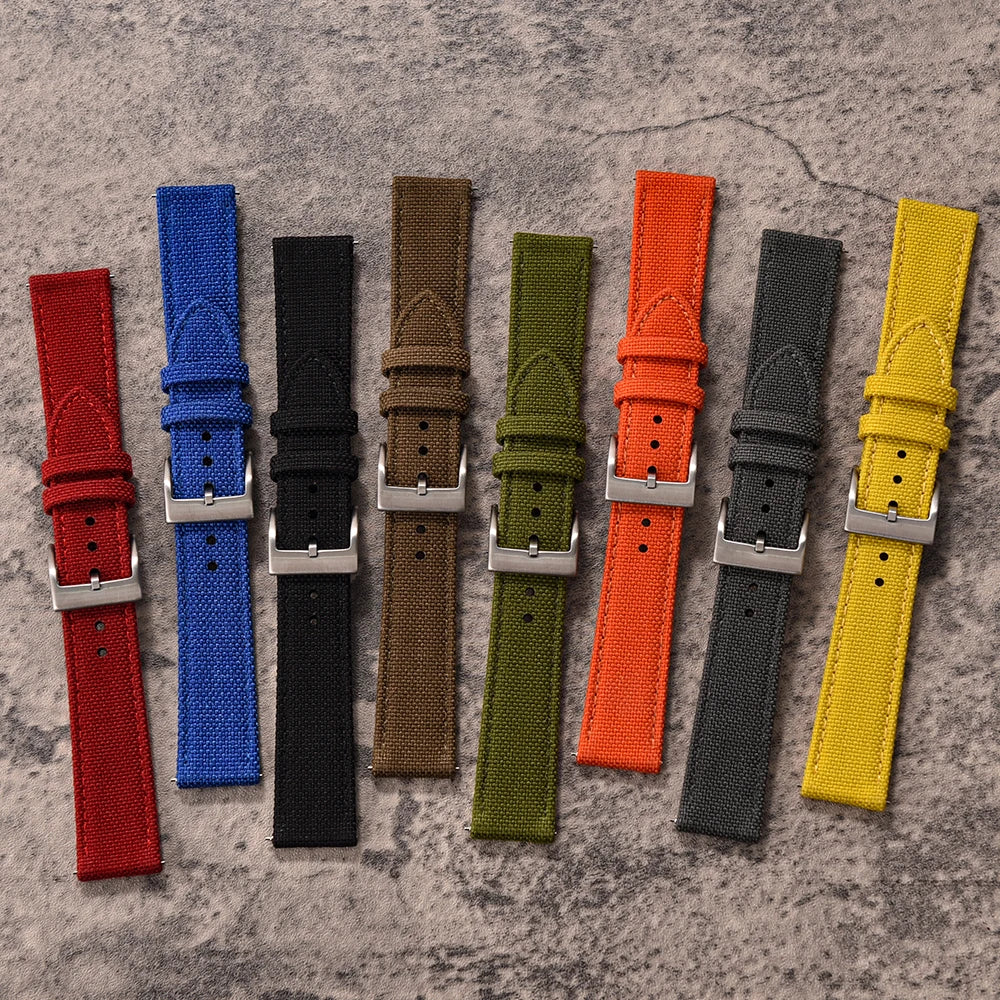18mm 20mm 22mm Nylon Watch Strap Two-Sided Leather and Sailcloth Watch bands Quick Release Wristbands Sport Belt for Men Women