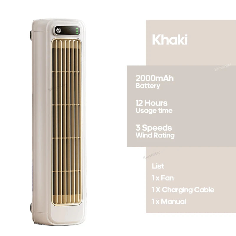 New Wall Mounted Air Conditioning Fan 2000mAh 3 Speeds Adjustable Vertical Non-drilling Circulating Fan Home Quiet Tower Fan